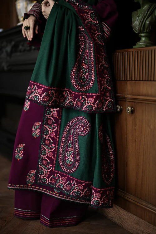 Embroidered Dhanak 3-Piece Suit with Embroidered Shawl - D-069