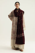 Embroidered Dhanak 3-Piece Suit with Embroidered Shawl - D-075