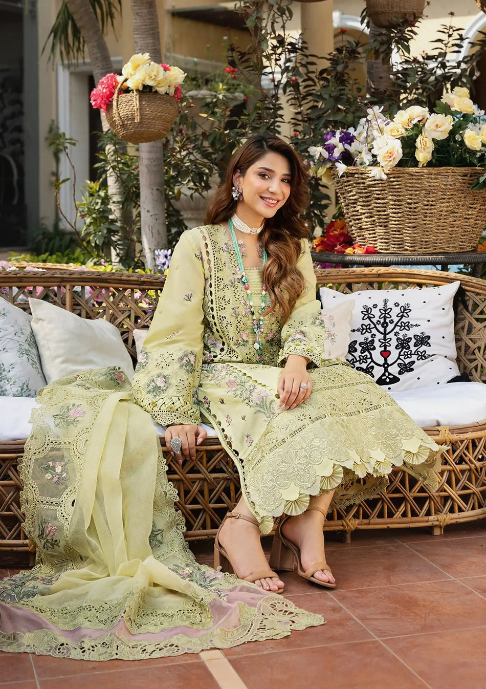 Embroidered Dhanak 3-Piece Suit with Embroidered Shawl - D-074