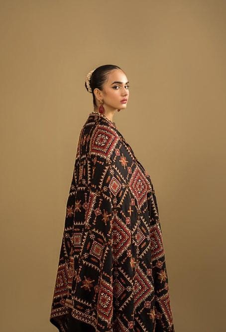 Embroidered Dhanak 3-Piece Suit with Embroidered Shawl - D-067