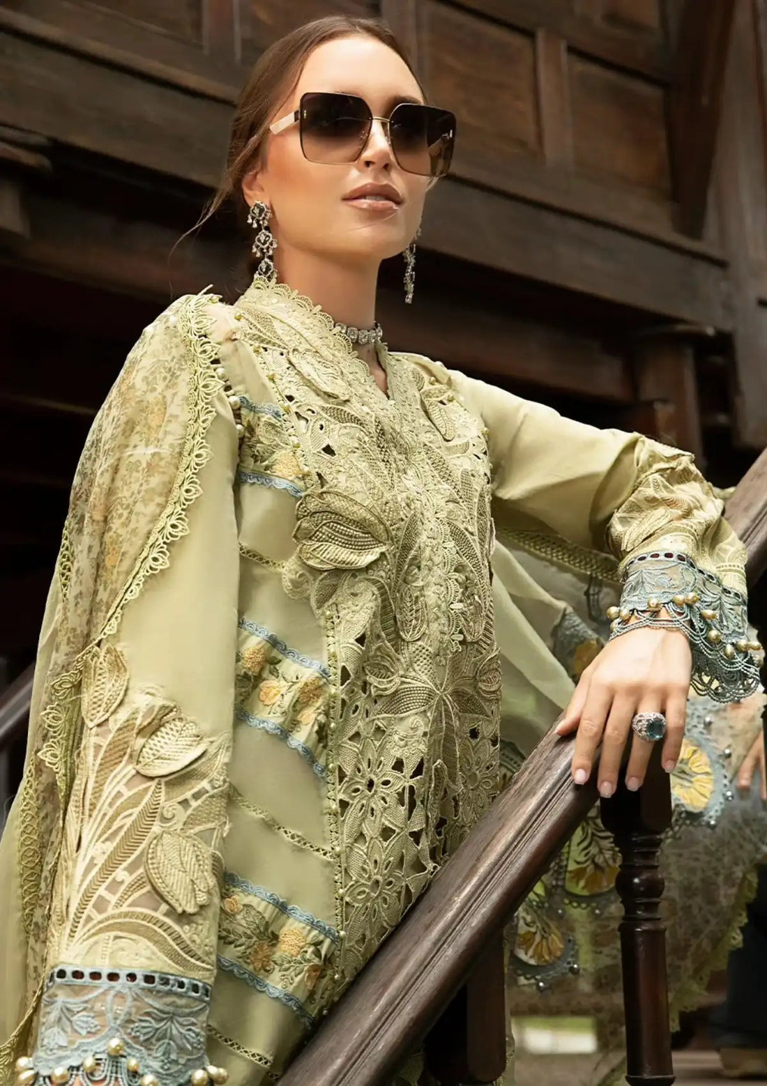 Embroidered Dhanak 3-Piece Suit with Embroidered Shawl - D-076
