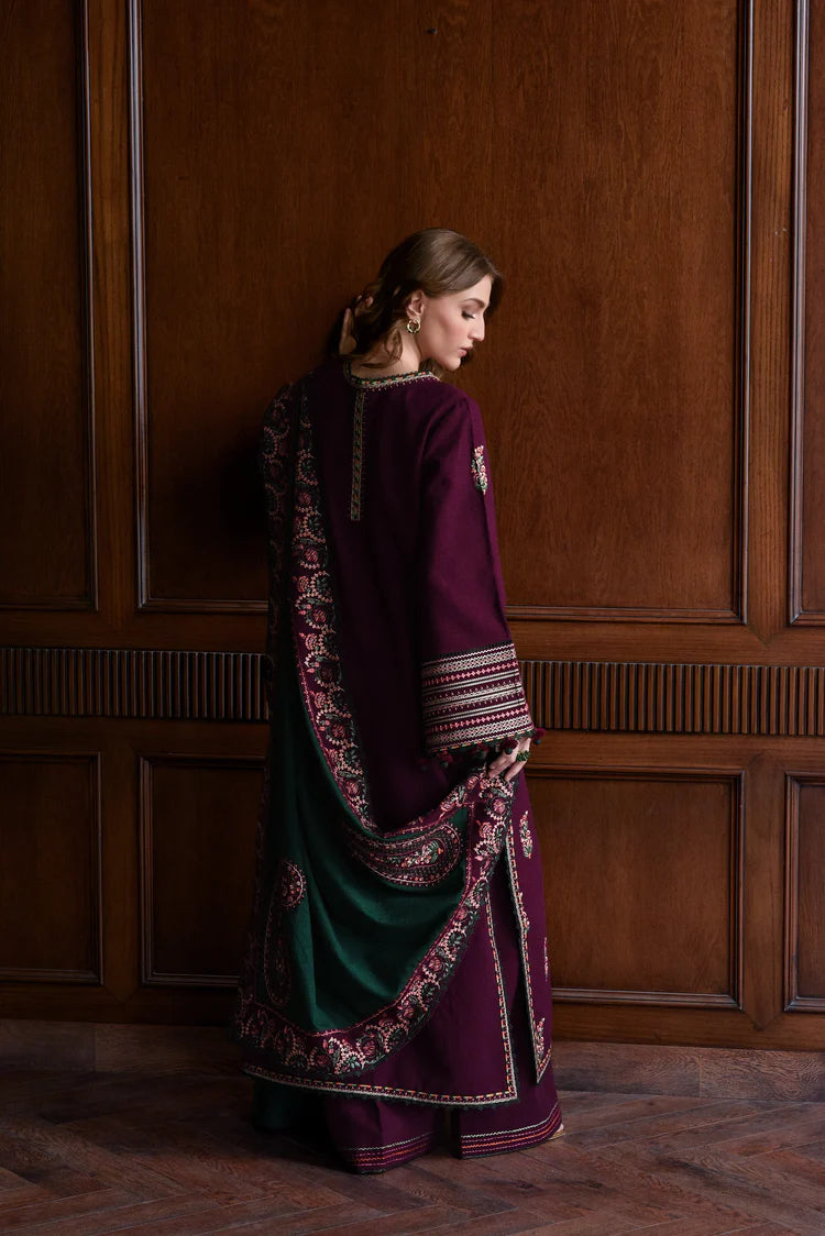 Embroidered Dhanak 3-Piece Suit with Embroidered Shawl - D-069