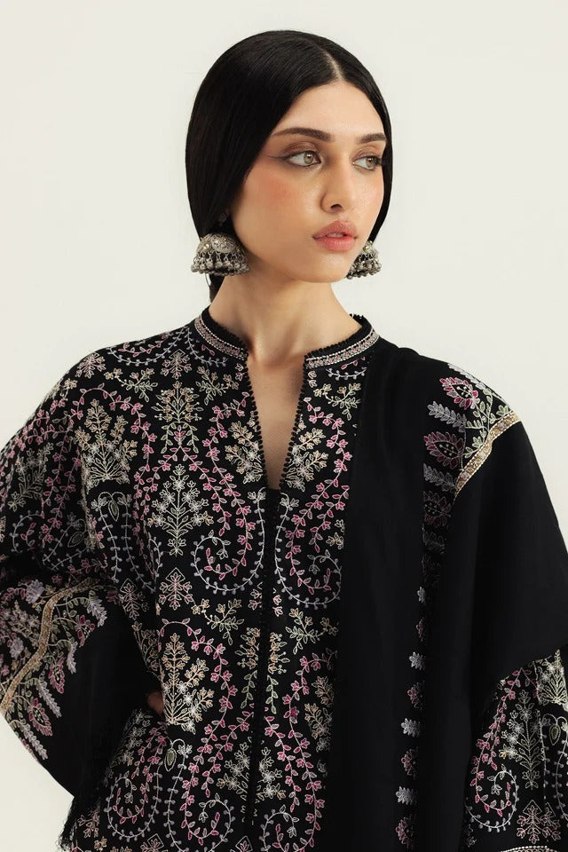 Embroidered Dhanak 3-Piece Suit with Embroidered Shawl - D-073