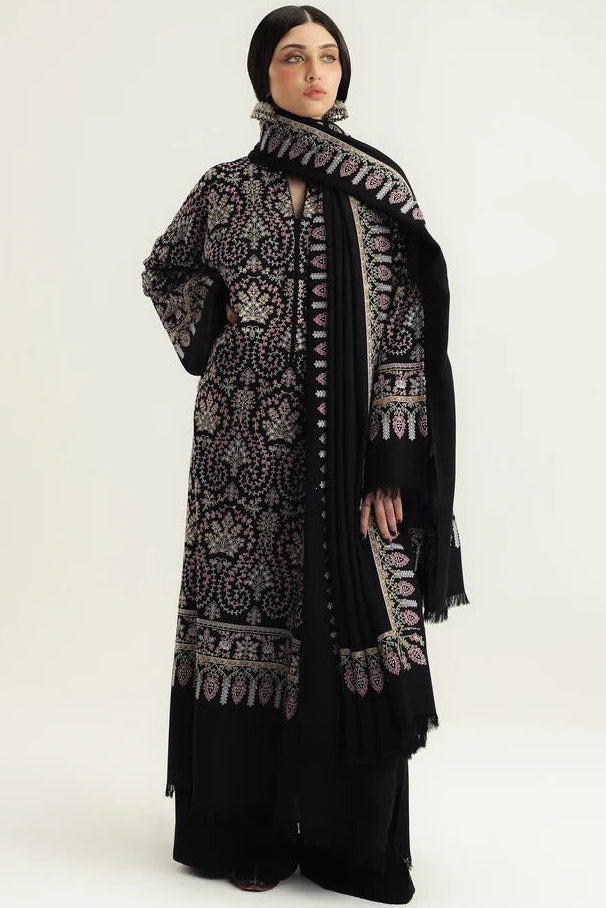 Embroidered Dhanak 3-Piece Suit with Embroidered Shawl - D-073