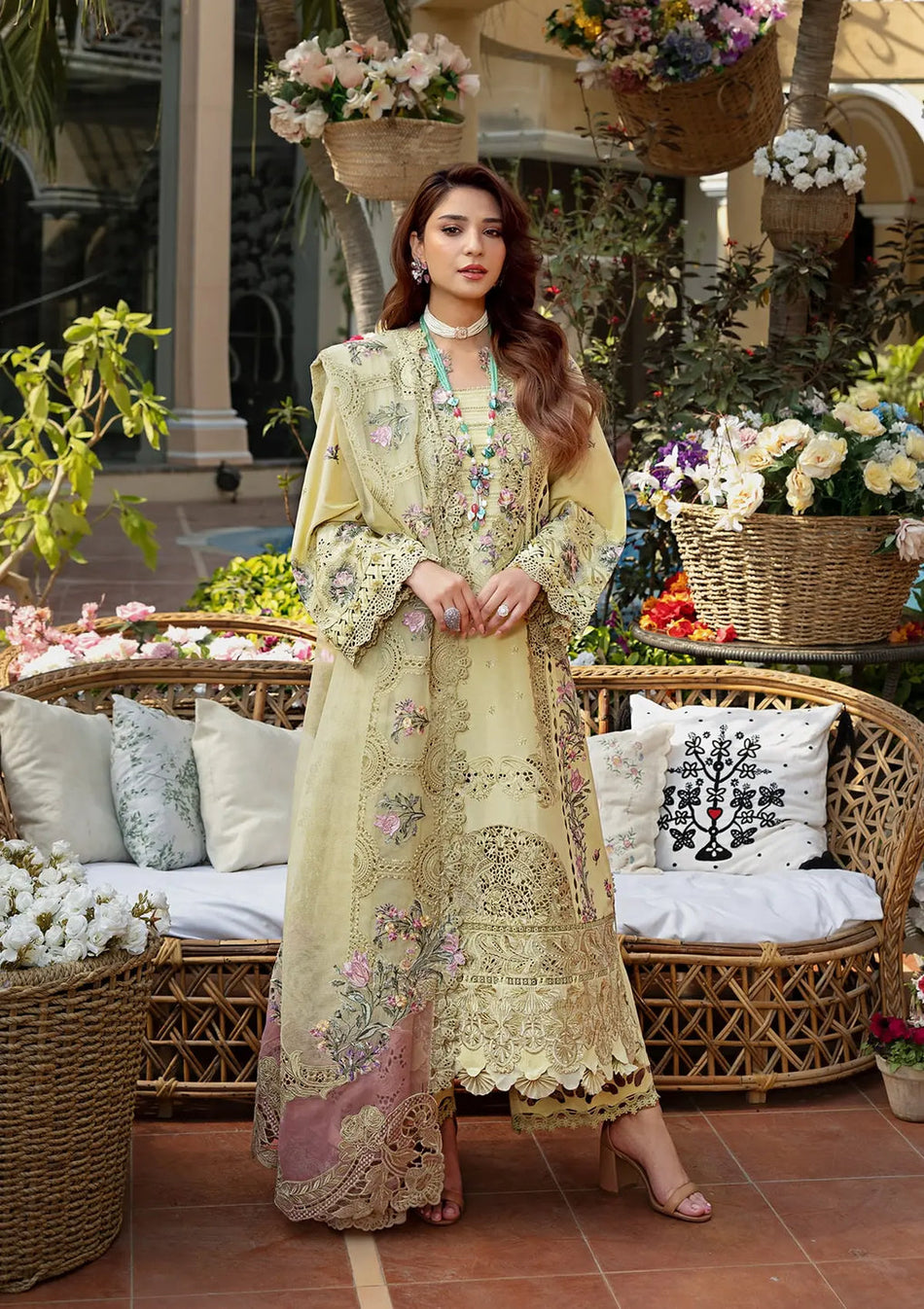 Embroidered Dhanak 3-Piece Suit with Embroidered Shawl - D-074