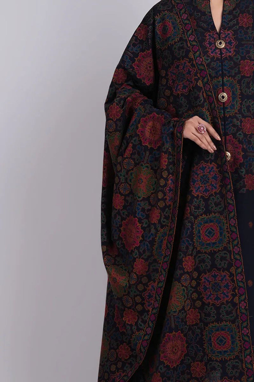 Embroidered Dhanak 3-Piece Suit with Embroidered Shawl - D-084