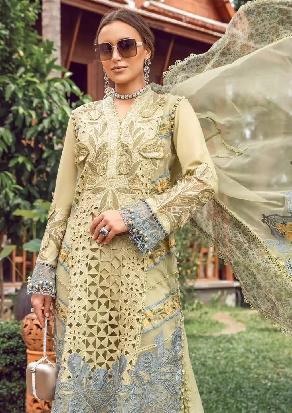 Embroidered Dhanak 3-Piece Suit with Embroidered Shawl - D-076