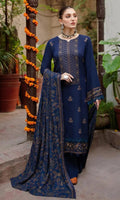 Embroidered Dhanak 3-Piece Suit with Embroidered Shawl - D-083