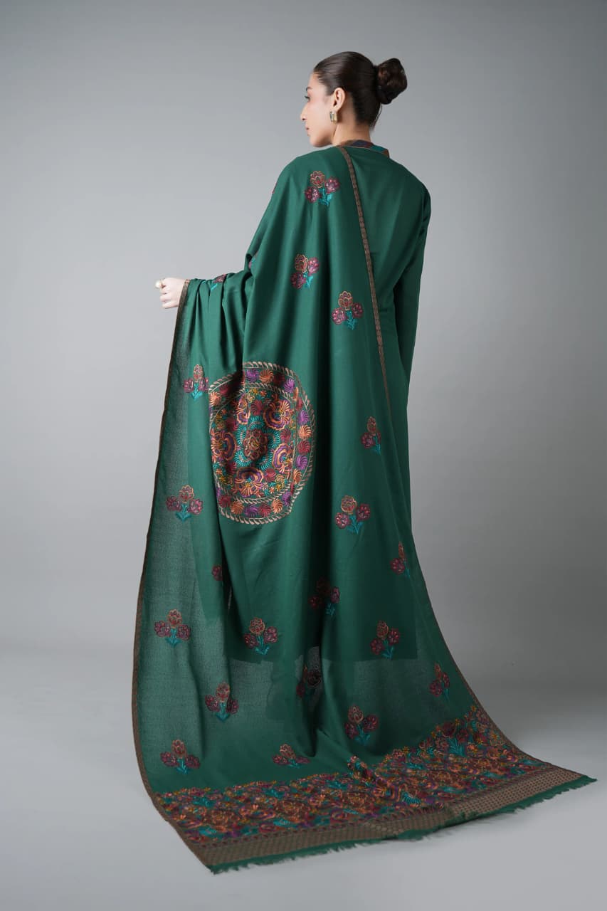 Embroidered Dhanak 3-Piece Suit with Embroidered Shawl - D-078