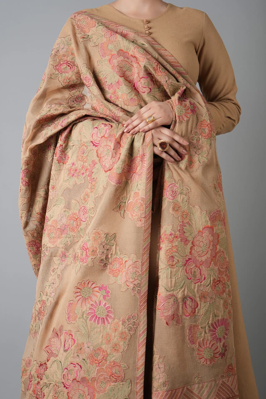 Embroidered Dhanak 3-Piece Suit with Embroidered Shawl - D-080
